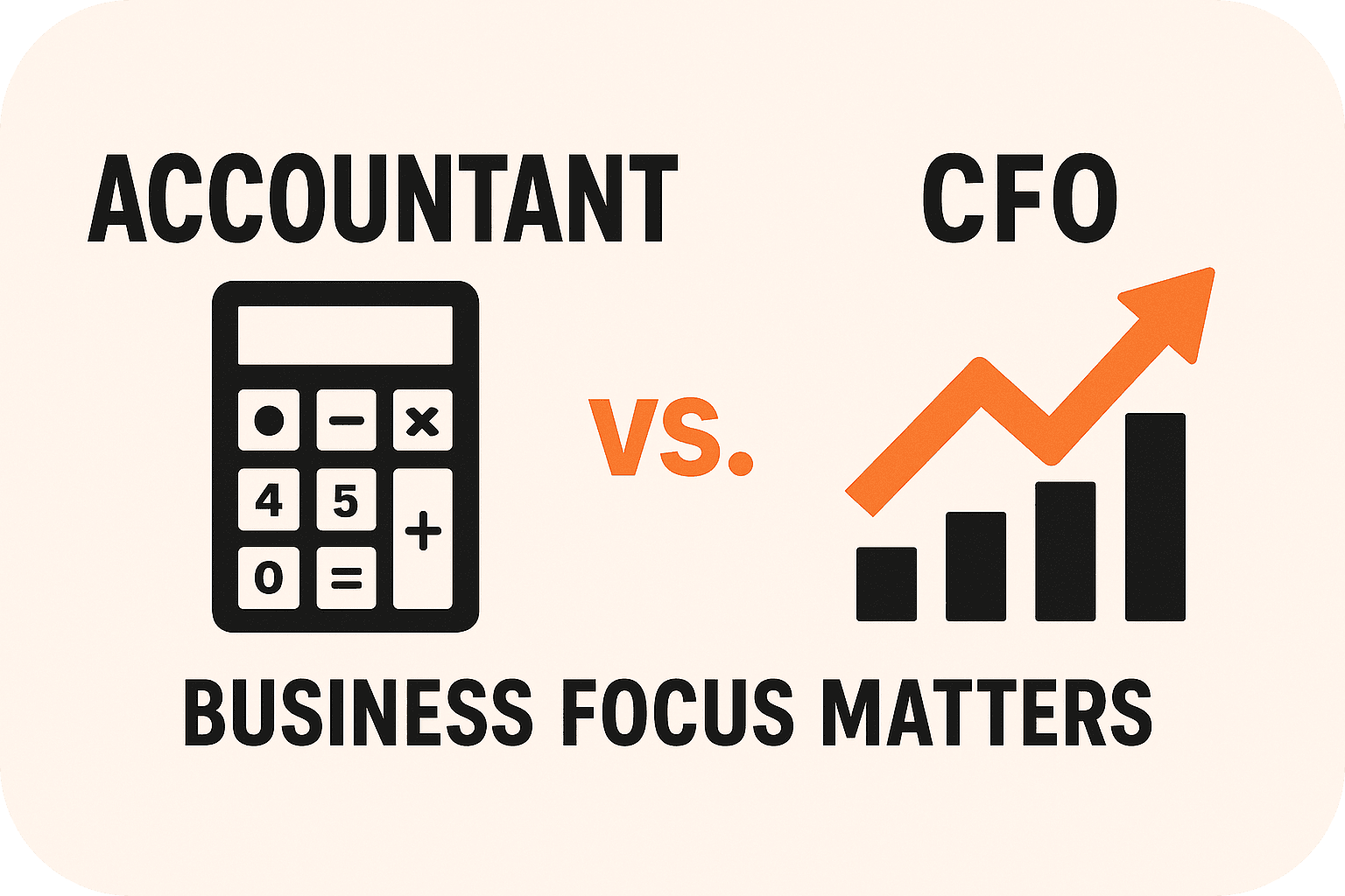 Visual comparison between accountant and CFO roles showing calculator versus upward growth chart, emphasizing the strategic business impact of financial leadership