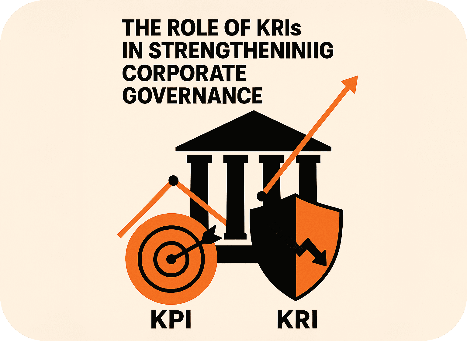Illustration comparing KPIs and KRIs in the context of corporate governance, highlighting how performance metrics and risk indicators work together to strengthen risk management strategies.
