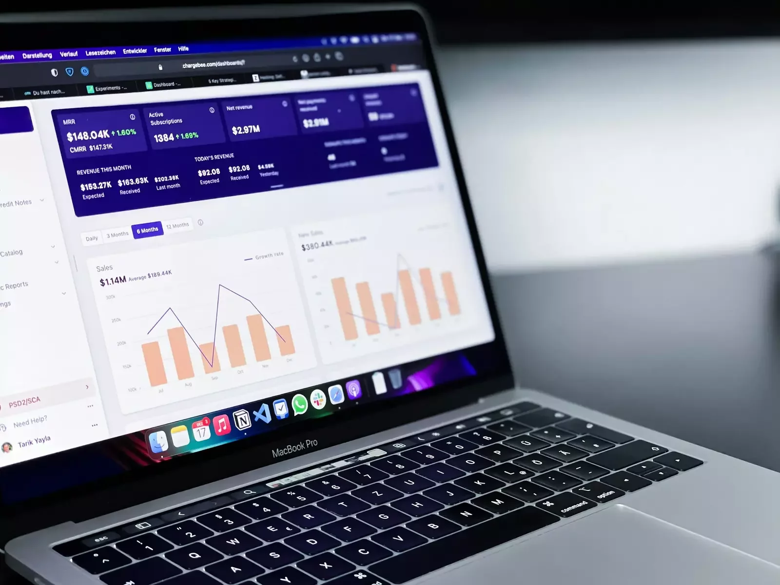 Business performance dashboard on laptop screen illustrating data-driven operations development, process optimization, and KPI tracking through fractional operations leadership.